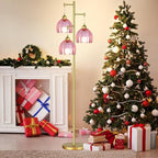 Gold Floor Lamp for Living Room Bedroom,3 Lights Vintage Tree Floor Lamps with Pink Glass Flower Shade,Mid Century Modern Floor Lamp for Corner Office,68IN Unique Tall Standing Lamp with Bulb