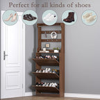 Shoe Cabinet with 3 Flip Drawers & Coat Rack, Narrow Hidden Shoe Storage Cabinet, 2-in-1 Hall Tree Slim Freestanding Shoe Rack Organizer for Entryway, Hallway, and Living Room