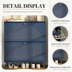 Shoe Storage Cabinet for Entryway with 2 Flip Drawers, Narrow Wood Shoe Cabinet with Fluted Panel, Freestanding Hidden Shoe Organizer for Foyer, Hallway (Blue - with Shelf)