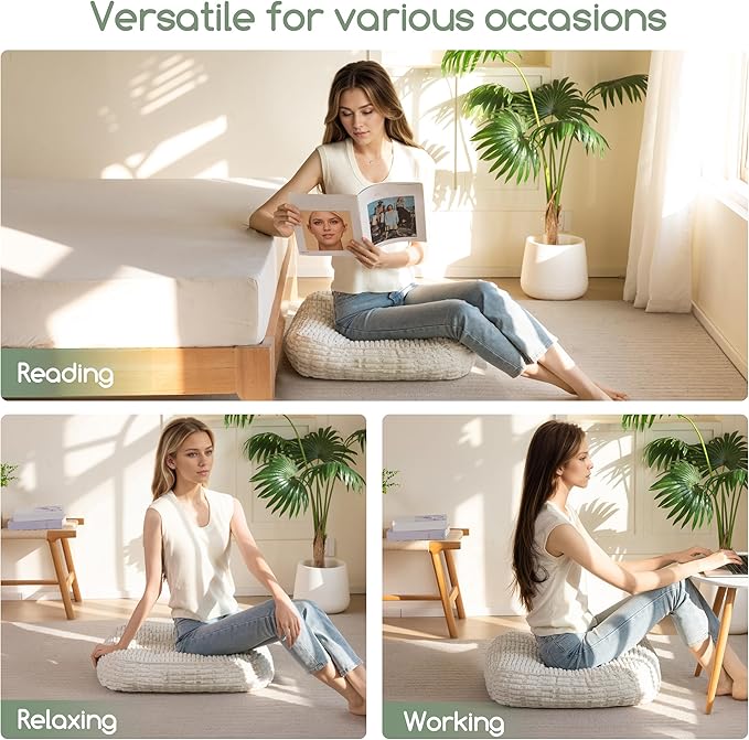 Washable Floor Pillow Cushion for Adults, Meditation Cushion Pillow, Removable Tufted Blended Corduroy Cover, Large Square Floor Sitting for Tatami Living Room or Yoga, 22x22 Inch, Machine Washable