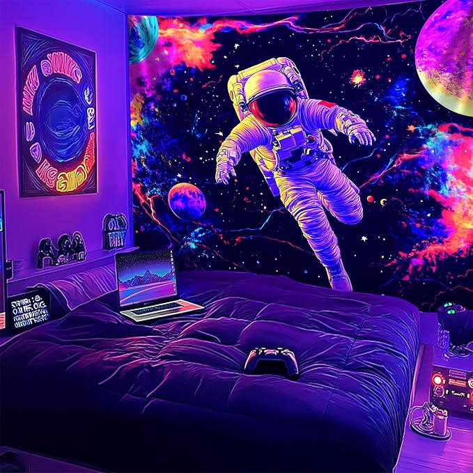 NYZE Astronaut Space Tapestry for Bedroom, Glow in the Dark Room Decor Wall Tapestries, Cool Galaxy Planet Wall Hanging, Wall Hanging for Men Guys Gamer Room Dorm Living Room 59X51in
