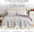 Southshore Fine Living, Inc. Red Christmas Quilt Set, King Size w/2 Pillow Shams, Reversible Christmas Bedding Set, Coverlet King Size w/Snowflakes, Reindeer, Holly - Vintage Red & Cream