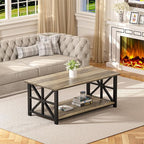 GreenForest Coffee Table for Living Room with Round Corners Farmhouse Style Center Table with Storage Shelf 39 Inch Space Saving Easy Assembly Gray Wash | for Living Room, Farmhouse Style, Space Saving, Easy Assembly