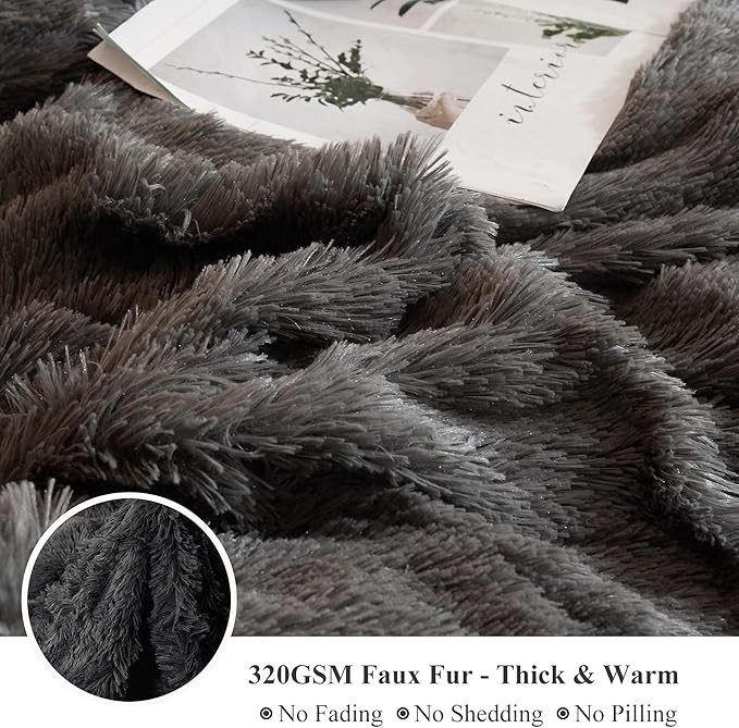 XeGe Plush Shaggy Duvet Cover Set, Luxury Ultra Soft Crystal Velvet Fluffy Bedding Sets 3 Pieces(1 Furry Faux Fur Comforter Cover + 2 Fuzzy Faux Fur Pillowcases), Zipper Closure(King, Dark Gray)