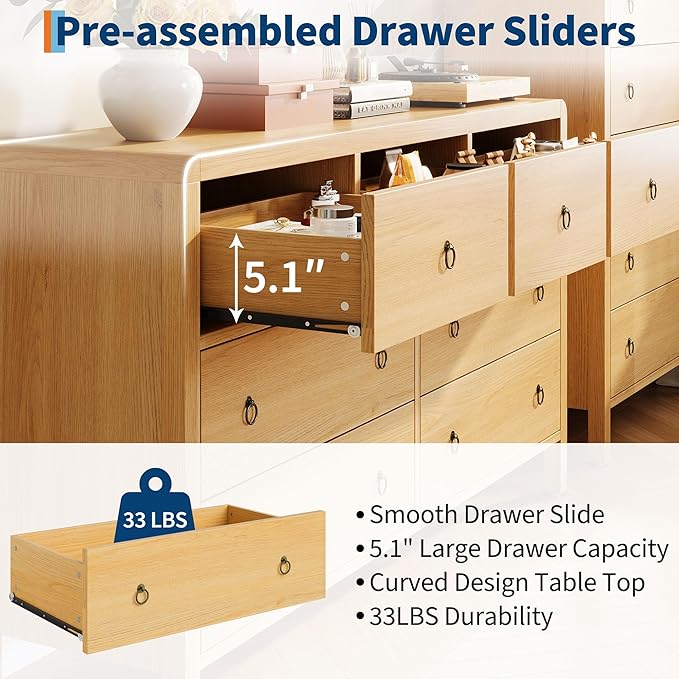 IDEALHOUSE 7 Drawer Dresser for Bedroom, Wooden Chest of Dressers for Deep Drawers, Modern Dressers Organizer with Round Handle, TV Stand for Living Room, Bedroom, Hallway