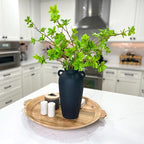12 Inch Tall Black Ceramic Vase, with 5 Branches of 25 Inch Faux Artificial Vibrant Greenery Stems Set, Textured Minimalist Jug, Fake Stem Plants, Decorative Farmhouse, Console Table Centerpiece Decor