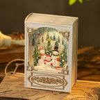 Christmas Snow Globe, Book Lantern with Snowman & Santa Claus – Vintage 8 Songs Musical Box, Automatic Snowfall, Led Light, USB Powered,for Christmas Festival Home Fall Decoration Gifts, Beige
