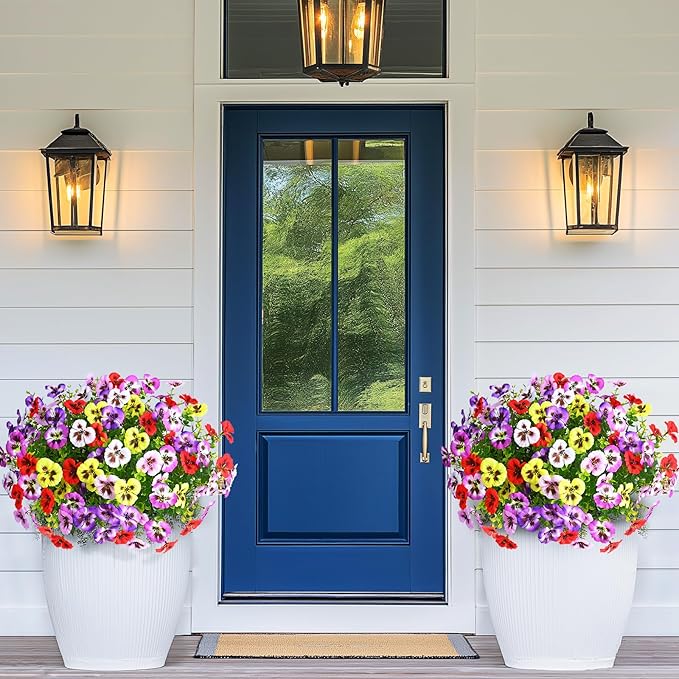 MARTINE MALL 18 Bundles Artificial Flowers for Outdoors, Fake Outdoor Flowers, Fake Pansy Faux Plants Outdoor UV Resistant Silk Pansy Flowers for Planters Indoor Porch Decor (Mix Colors)