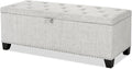 24/7 Shop at Home Sacallant Modern Linen Storage Bench with Button-Tufted Lift-Top, Upholstered Footstool, Rectangular Ottoman for Living Room, Bedroom, Entryway, Off White