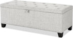 24/7 Shop at Home Sacallant Modern Linen Storage Bench with Button-Tufted Lift-Top, Upholstered Footstool, Rectangular Ottoman for Living Room, Bedroom, Entryway, Off White