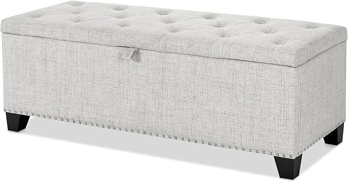 24/7 Shop at Home Sacallant Modern Linen Storage Bench with Button-Tufted Lift-Top, Upholstered Footstool, Rectangular Ottoman for Living Room, Bedroom, Entryway, Off White