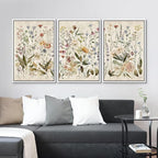 MUDECOR Framed Wall Art Print Set Blooming Wildflowers Illustrations Modern Art Decorative Colorful Chic for Living Room, Bedroom, Office - 24"x36"x3 White