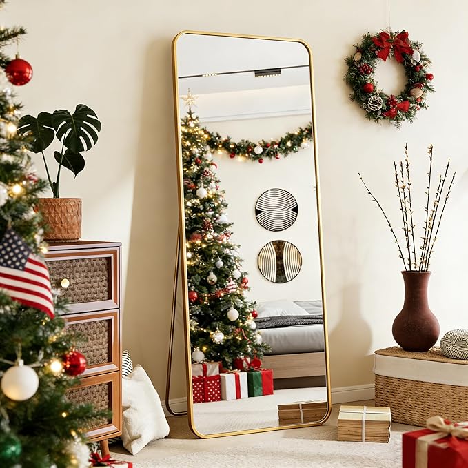 BEAUTYPEAK Gold Full Length Mirror, 56"x21" Rounded Corner Floor Mirror Standing Hanging or Leaning Against Wall, Suitable for Bedroom or Dressing Room