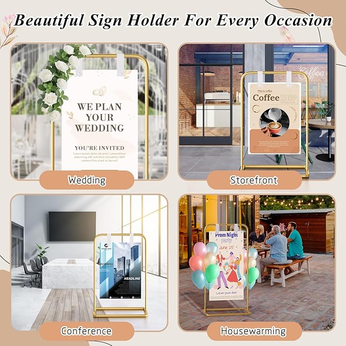 Wedding Welcome Sign Stand, Adjustable Welcome to Our Wedding Sign Holder,Heavy Duty Easel Stand for Sign, Wedding Seating Chart Stand, Easel for Display (Gold)