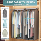 22” Gusseted Garment Bags for Hanging Clothes, Large Clear Window Clothes Cover for Closet Storage, Wardrobe Coat Protector for Suit, Shirt Long Dress, Bottom Enclosed, 2 Pack, 50” Long