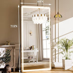 GLSLAND Full Length Mirror with Lights, 71"x30" Dimmable Floor Mirror – 3-Color Lighting, Standing or Wall-Mounted LED Body Mirror for Bedroom & Cloakroom
