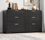 Modern 6 Drawer Dresser for Bedroom, 47" Wide Wood Dressers & Chests of Drawers Curved Profile Design, Mid Century Modern Fluted Dresser for Bedroom, Black Dresser