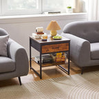 Small Table Stand with Drawers, Multi-Functional Side & Printer Accent Table with Storage Shelf, Rustic Brown YD-TM156H