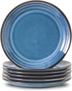 HASENSE Salad Dessert Plates, 8 Inch Ceramic Dinner Plate Set of 6, Small Round Serving Dishes for Appetizer, Fruit, Cake, Snack, Blue Reactive Glaze Kitchen Gift, Microwave Dishwasher Safe