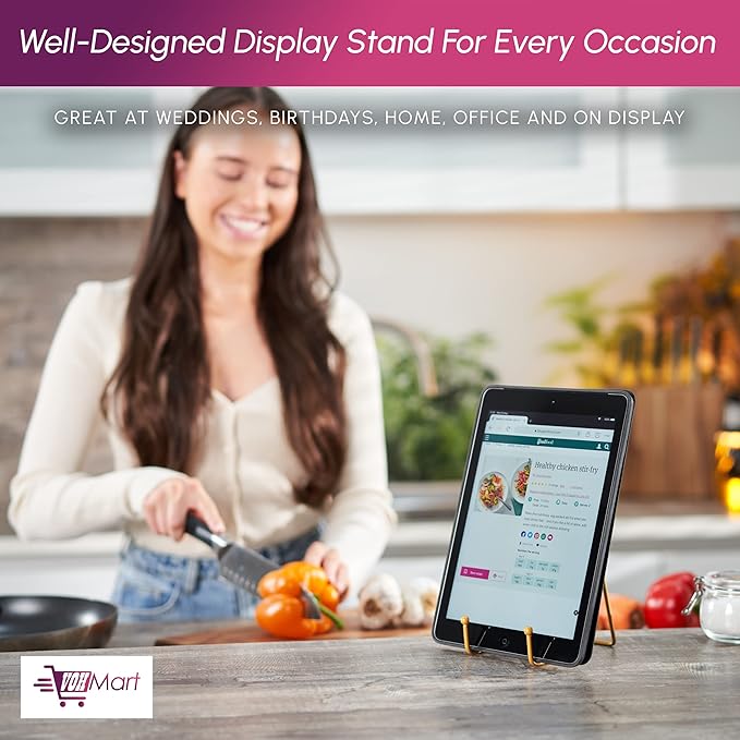 Plate Stands for Display - 2 Pack 6 Inch Gold Metal Frame holder stand for Book, Racks-Trendy & Sturdy Display Stand for Decorative Art Plate, Tablets, Recipe Book & Picture