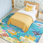 5x7 Ocean Rug for Kids Room – Large Play Mat with Beach Wave Whale & Mermaid, Washable Non Slip Learning Carpet for Toddlers, Bedroom or Playroom Décor