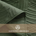 Exclusivo Mezcla Queen Quilt Bedding Set, Lightweight Olive Green Quilts Queen Full Size for All Seasons, Soft Microfiber Bedspreads Coverlets Bed Cover with Leaf Pattern, 3 Piece