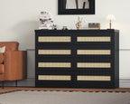 47 Inch Rattan 8 Drawer Dresser, Modern Farmhouse Chest of Drawers, Tv Stand Dresser Accent Furniture for Living Room, Bedroom, Entryway
