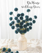 DuHouse 6pcs Artificial Flowers Faux Silk Pompon Mum,Silk Small Mini Chrysanthemum Ball with Stems for DIY Bouquets Centerpieces Vase Home Table Kitchen Decorations(Peacock Blue)