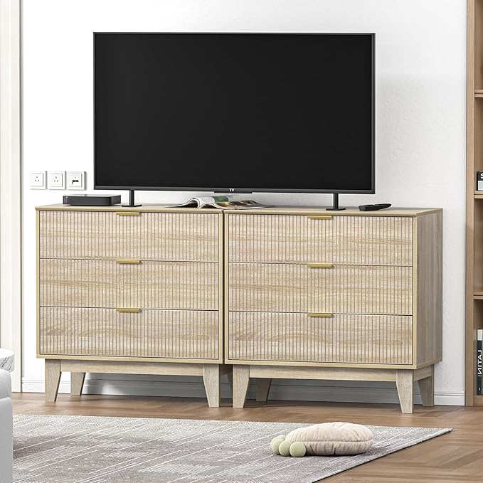 Anmytek 3 Drawer Dresser for Bedroom, Modern Closet Dressers Chest of Drawers, Wood Tall Dresser Storage Dresser Large Nightstand for Bedroom Living Room Hallway Closet, H0113