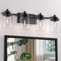 Bathroom Vanity Light Fixture, 4-Light Modern Black Vanity Light Fixtures with Clear Glass Shade, Matte Black Bathroom Light Fixtures Over Mirror, Rustic Restroom Lighting Fixtures
