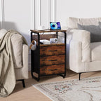 Tall Nightstand Set of 2 with Charging Station, Bed Side Tables Bedroom Set of 2, LED Night Stand Set 2, Bedside Table with Drawers, Night End Table with Storage for Bedroom, Dorm Rustic Brown