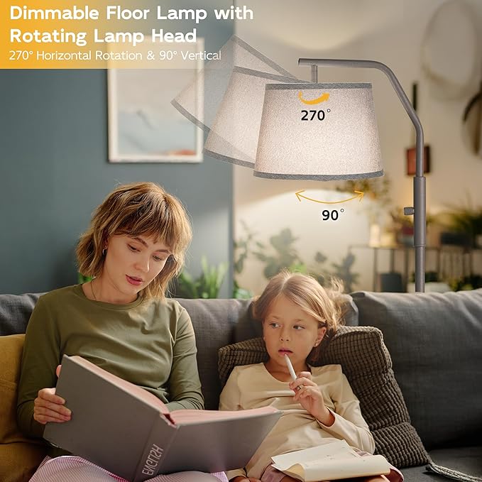 SUNMORY Floor Lamps for Living Room, 12W Bulb Included, Tall Lamp for Bedroom with Adjustable Head, Modern Standing Lamp, 0-100% Dimmable Arc Floor Lamp for Dining Room Office Nursery, Galaxy Gray