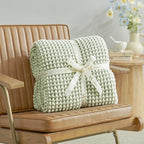 Amélie Home Waffle Chenille Throw Blanket for Couch, Pineapple Stitch Knit Soft Cozy Knit Blanket Decorative Throw for Sofa, Chair, 60 * 80", Sage Green&Ivory