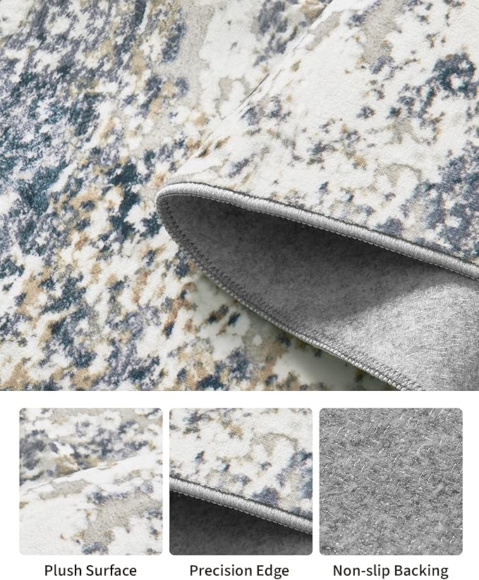 Art&Tuft 2x6 Runner Rug - Washable Runner Rugs, Non-Slip Runner Rug for Hallway, Low-Pile 2x6 Rug Runner Kitchen Laundry Room Rug Throw Carpet for Entrance Bedroom Living Room, Blue