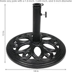 Sunnydaze 24lb Cast Iron Patio Umbrella Base - Heavy-Duty Round Metal Outdoor Market Umbrella Stand for Outside - 18-Inch - Black - Pretty Petals