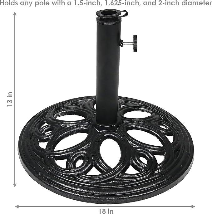 Sunnydaze 24lb Cast Iron Patio Umbrella Base - Heavy-Duty Round Metal Outdoor Market Umbrella Stand for Outside - 18-Inch - Black - Pretty Petals