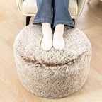 Stuffed Ottoman with Modern High Density Foam Faux Fur Pouf Stool Round Foot Stool Cushion Storage Ottoman 20 * 12''Floor Pouf Ottoman Foot Rest for Living Room (Snow Coffee)
