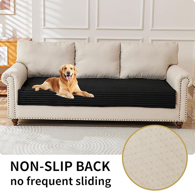 HAOMAIJIA Waterproof Couch Cover for Dogs Washable,Faux Fur Pet Couch Covers for Sofa,Soft Dog Bed Cover Non-Slip Couch Covers for 3 Cushion Couch Sofa Pet Friendly (Black, 35" x 82" 1 Pack)