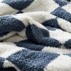 CozeCube Super Soft Fullfy Microfiber Reversible Knitted Blankets, Warm Cozy Fuzzy Plush Throw, Checkered Throw Blanket for Couch Bed Sofa, Dusty Blue and White, 60" x 80"