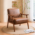 Accent Chair with Microfiber Upholstery and Solid Wood Frame, Classic Mid-Century Modern Living Room Furniture for Extra Seating, Light Brown