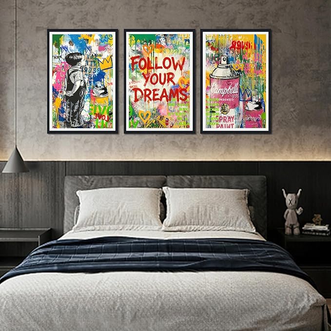 Novatique Banksy Wall Art Street Graffiti Canvas Wall Art Abstract Painting Pop Art Wall Decor Graffiti Art Print for Office Bedroom,24" x 36" x 3pcs