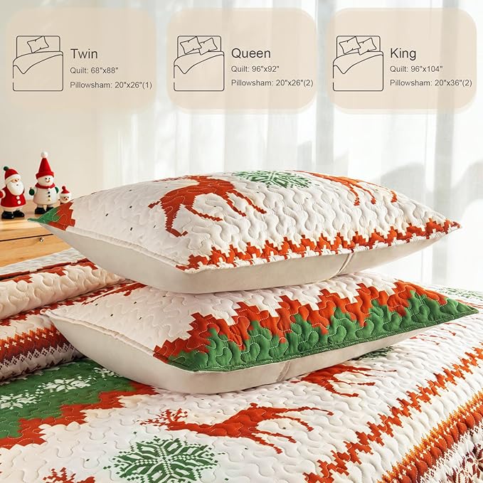 Whale Flotilla Christmas Quilt King Size, Soft Boho Floral Bedspreads for Bed Reversible Lightweight King Quilt Bedding Set Coverlets with 2 Pillow Shams for All Seasons, Happy Snowflake