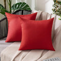 MIULEE Pack of 2 Decorative Outdoor Solid Waterproof Throw Pillow Covers Christmas Euro Sham Faux Linen Garden Farmhouse Cushion Cases for Summer Patio Tent Balcony Couch Sofa 24x24 Inch Red