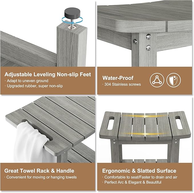 HIPS Shower Benches for Inside Shower, Shower Stool with Space-Efficient Storage Shelf, Waterproof Shower Chair Seat for Spa Bathroom(Light Gray)