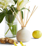 Blueme Happiness Diffuser | Yuzu & Ginger | 5.92 Fl Oz - Refillable Wellness Diffuser, Contains Essential Oil, Sustainable, Hand Finished, Premium, Luxury Ceramic, Natural Rattan Reeds, | Small