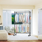 IZEUK Heavy Duty Rolling Garment Rack with 3 Adjustable Wire Shelves, Hanging Rod & Side Hooks - Extra Large Mobile Clothes Rack with Wheels, 47.2" W x 17.7" D x 83.6" H, Black