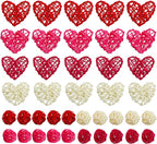 40Pcs Natural Rattan Hanging Ornaments Valentine Heart Round Wicker Balls for Valentine's Day, Christmas Wedding Baby Shower DIY Craft Vase Fillers for Home Party Decor