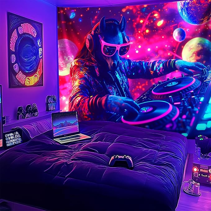 NYZE Horse Tapestry for Bedroom, Music Wall Tapestry, Party Decor Glow in the Dark Room Decor Tapestries, Cool Galaxy Planet Wall Hanging, Wall Hanging for Room Dorm 79in×59in