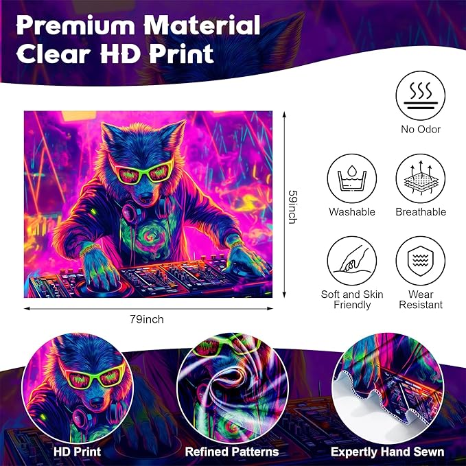 NYZE Wolf Tapestry for Bedroom, Music Wall Tapestry, Party Decor Glow in the Dark Room Decor Tapestries, Cool Galaxy Planet Wall Hanging, Wall Hanging for Room Dorm 79in×59in