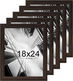 KTKDE Studio Gallery 18x24 Select Poster Frame Set of 5, Walnut Wooden frames Display Poster, Posters & Art Prints for Artwork Wall Vertical or Horizontal Display best gift